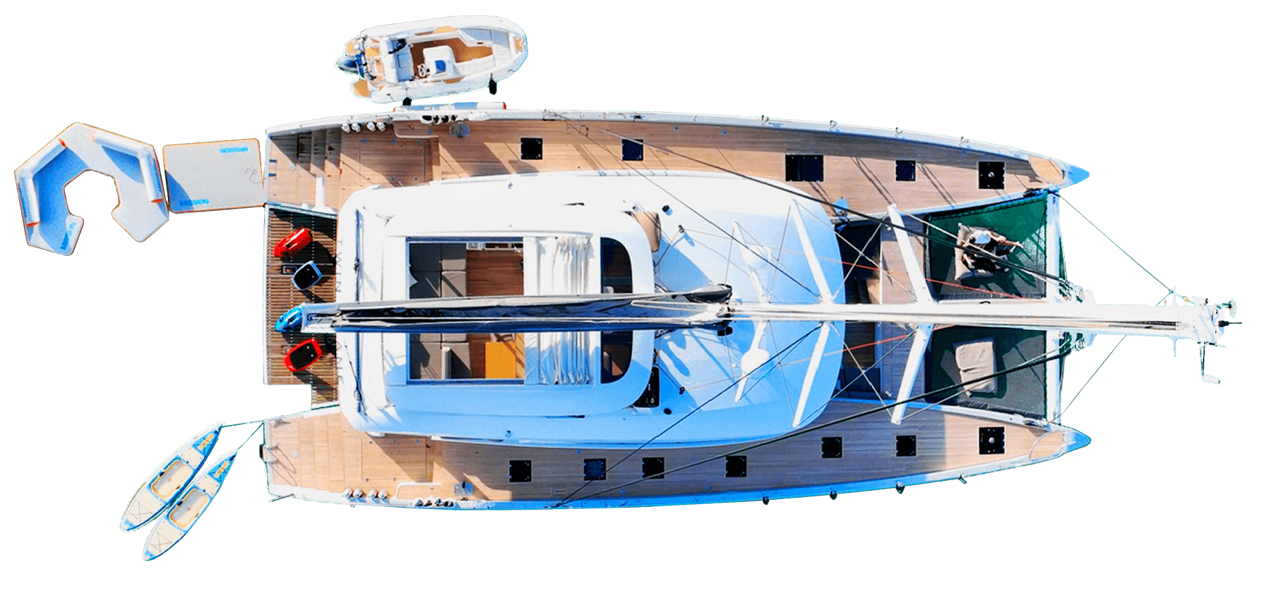 top down view of twin flame yacht